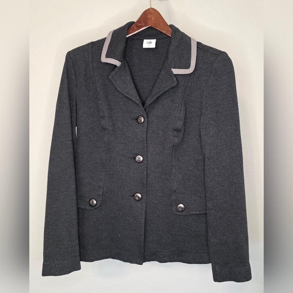 Cabi Ponte Knit Blazer Gray Contrast Trim Size Small - Picture 2 of 10